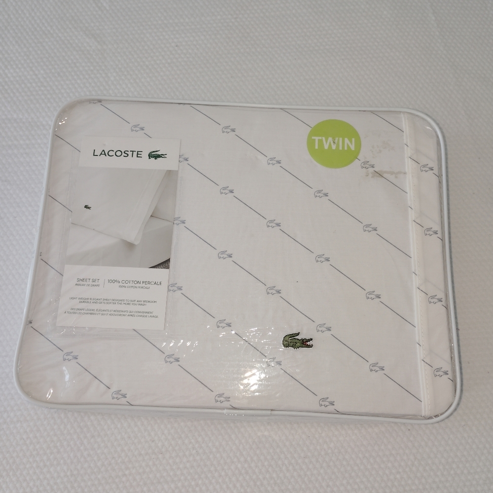 Lacoste 100% Cotton Percale Twin Textured Dashes Sheet Set Graphite